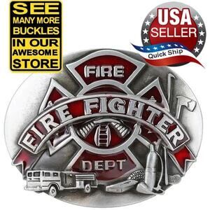 Fire Fighter • Fireman • Fire Department Men's Western Belt Buckle • Red Enamel
